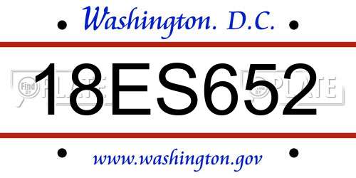18ES652 District Of Columbia License Plate