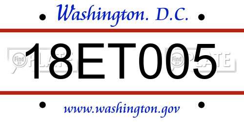 18ET005 District Of Columbia License Plate