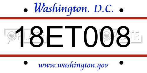 18ET008 District Of Columbia License Plate