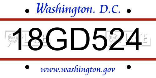 18GD524 District Of Columbia License Plate