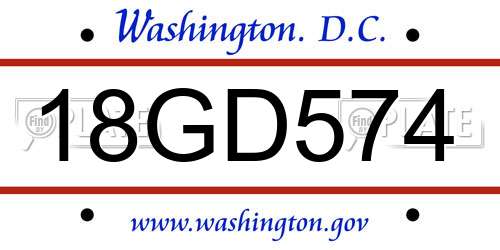 18GD574 District Of Columbia License Plate