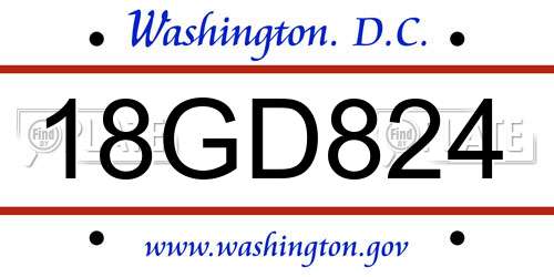 18GD824 District Of Columbia License Plate
