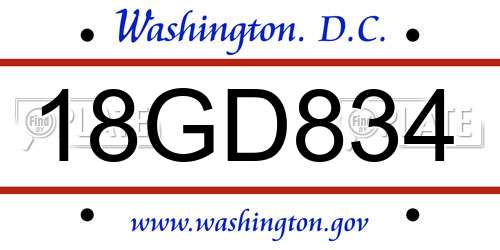 18GD834 District Of Columbia License Plate