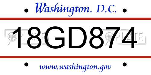 18GD874 District Of Columbia License Plate