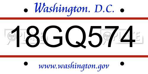 18GQ574 District Of Columbia License Plate