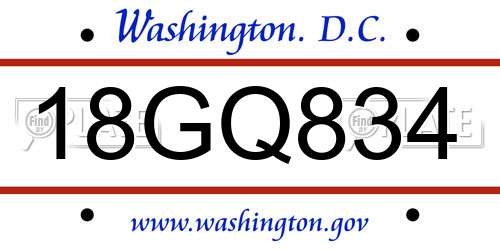 18GQ834 District Of Columbia License Plate