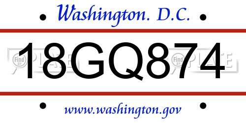 18GQ874 District Of Columbia License Plate