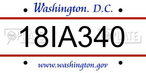 18IA340 District Of Columbia License Plate