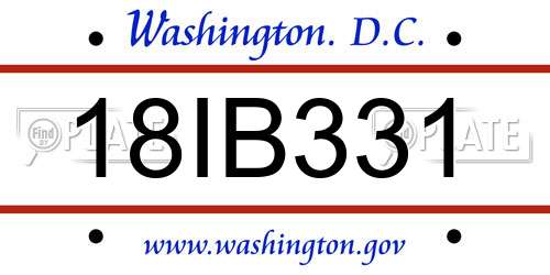 18IB331 District Of Columbia License Plate