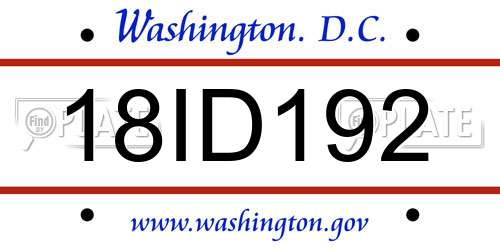 18ID192 District Of Columbia License Plate