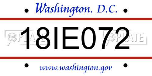 18IE072 District Of Columbia License Plate