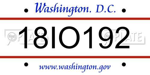 18IO192 District Of Columbia License Plate