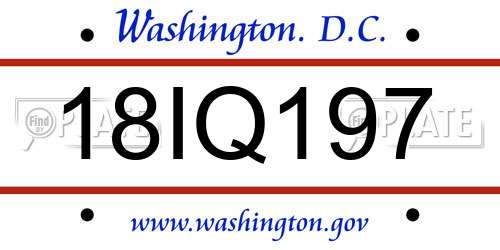 18IQ197 District Of Columbia License Plate