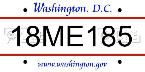 18ME185 District Of Columbia License Plate