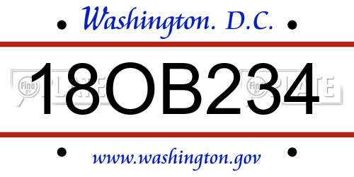 18OB234 District Of Columbia License Plate
