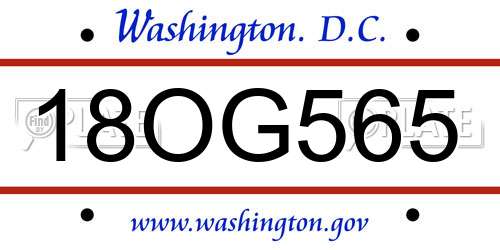 18OG565 District Of Columbia License Plate