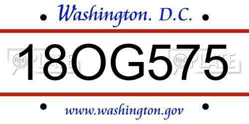 18OG575 District Of Columbia License Plate