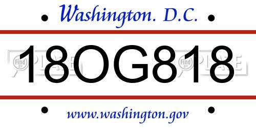 18OG818 District Of Columbia License Plate