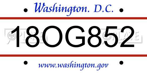 18OG852 District Of Columbia License Plate