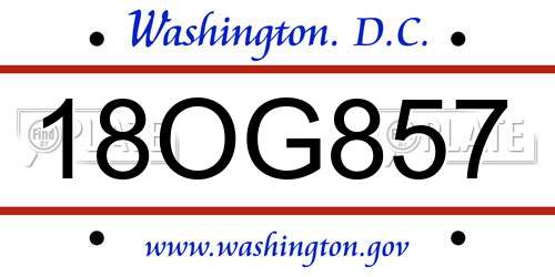 18OG857 District Of Columbia License Plate