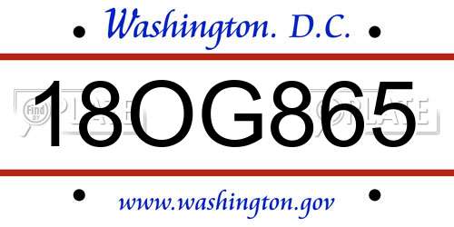 18OG865 District Of Columbia License Plate