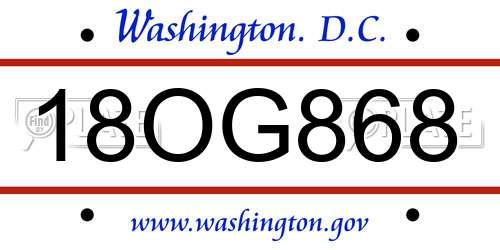 18OG868 District Of Columbia License Plate