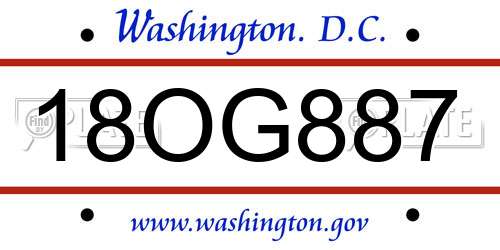 18OG887 District Of Columbia License Plate