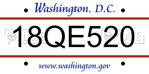 18QE520 District Of Columbia License Plate