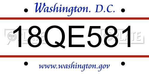 18QE581 District Of Columbia License Plate
