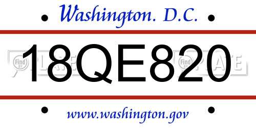 18QE820 District Of Columbia License Plate