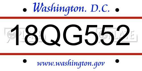 18QG552 District Of Columbia License Plate