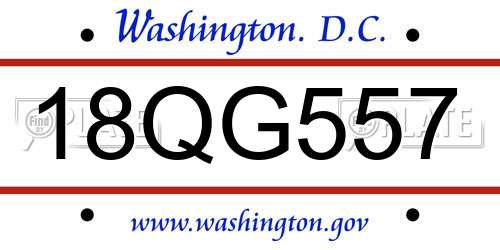 18QG557 District Of Columbia License Plate