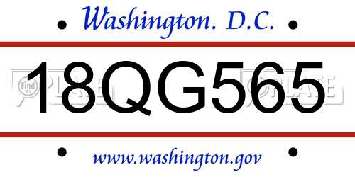 18QG565 District Of Columbia License Plate