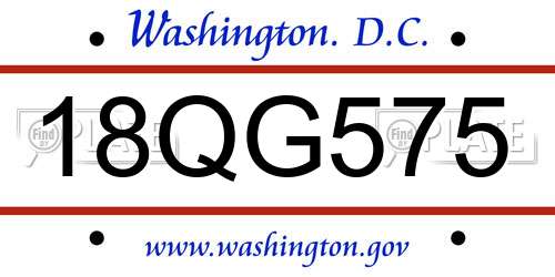 18QG575 District Of Columbia License Plate
