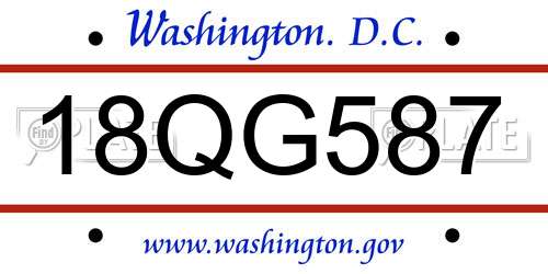 18QG587 District Of Columbia License Plate