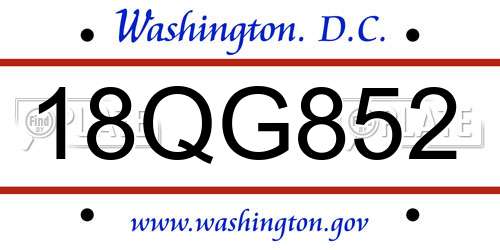 18QG852 District Of Columbia License Plate