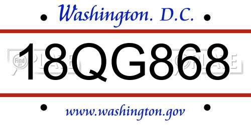 18QG868 District Of Columbia License Plate