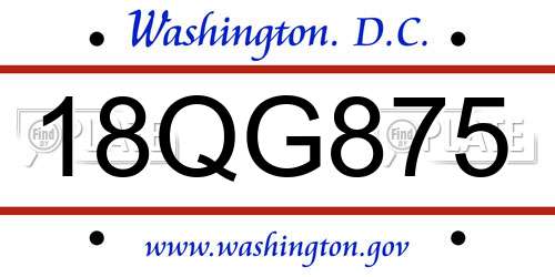 18QG875 District Of Columbia License Plate