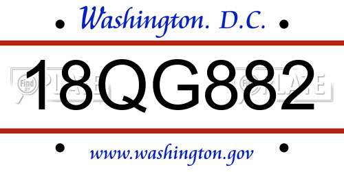 18QG882 District Of Columbia License Plate