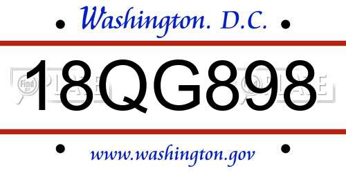 18QG898 District Of Columbia License Plate