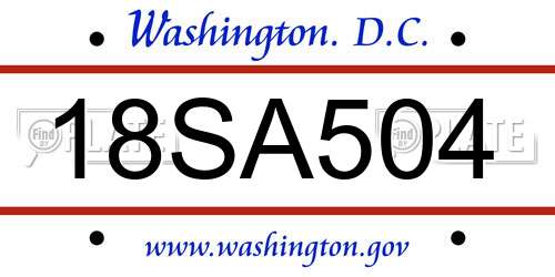 18SA504 District Of Columbia License Plate