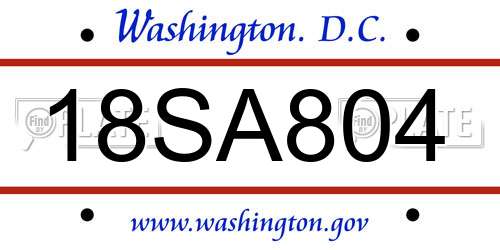 18SA804 District Of Columbia License Plate