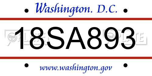18SA893 District Of Columbia License Plate