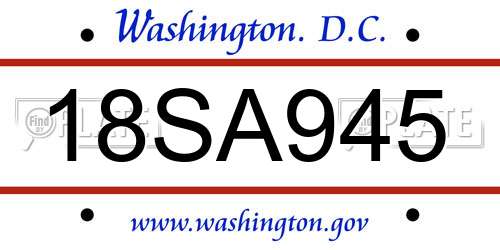 18SA945 District Of Columbia License Plate