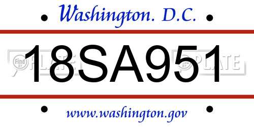 18SA951 District Of Columbia License Plate