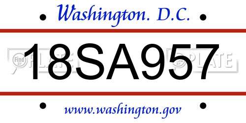18SA957 District Of Columbia License Plate