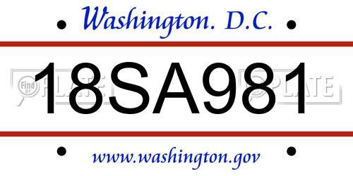 18SA981 District Of Columbia License Plate
