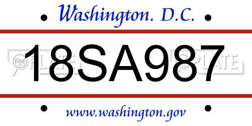 18SA987 District Of Columbia License Plate