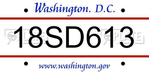18SD613 District Of Columbia License Plate
