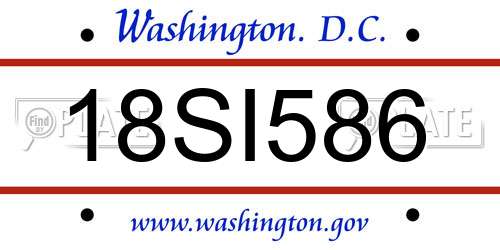 18SI586 District Of Columbia License Plate